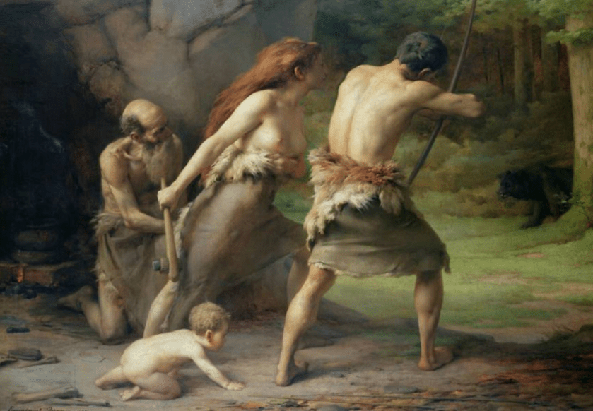 Benner homme préhistorique chassant l'ours