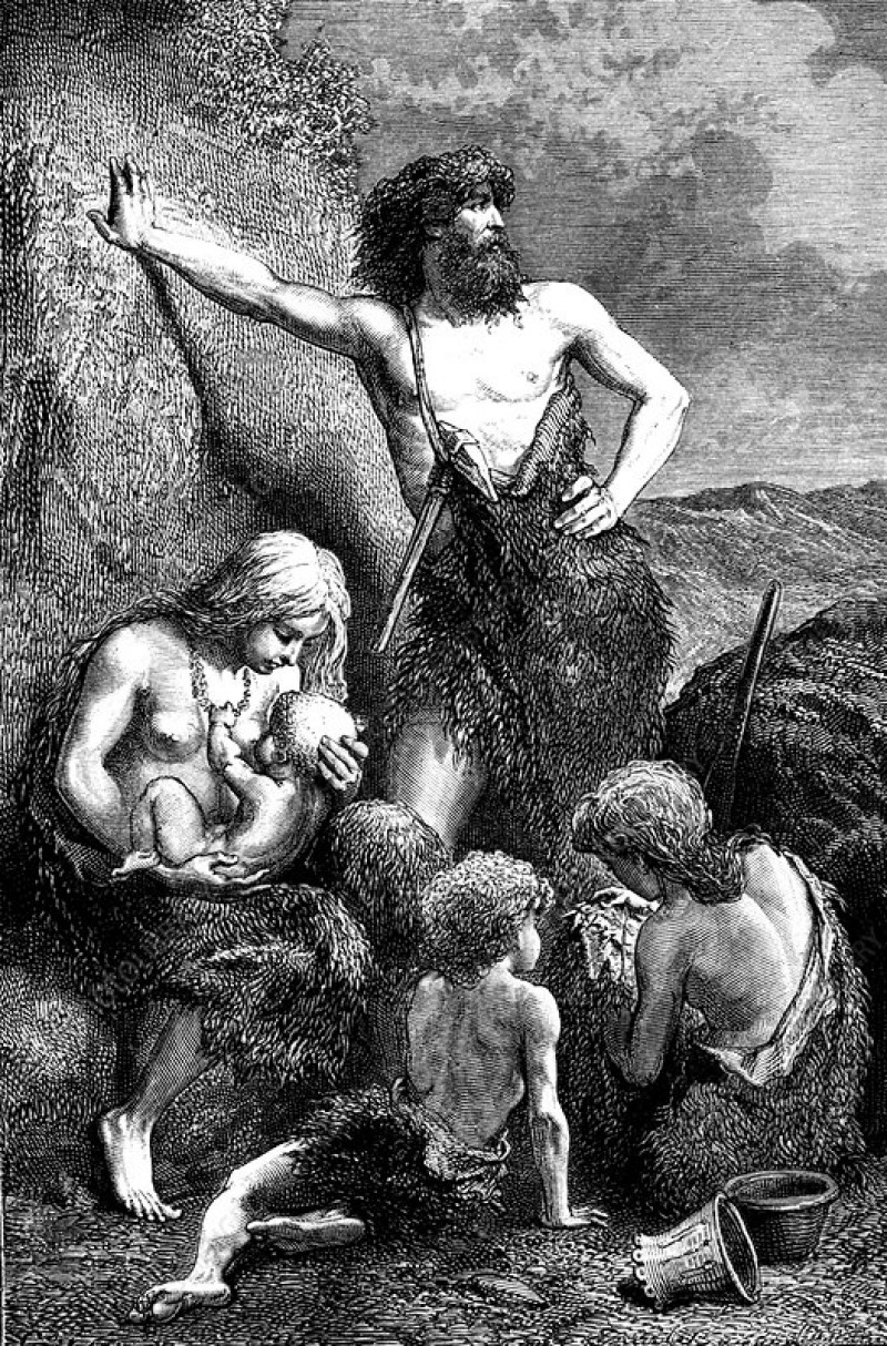 Homme préhistorique protège femme